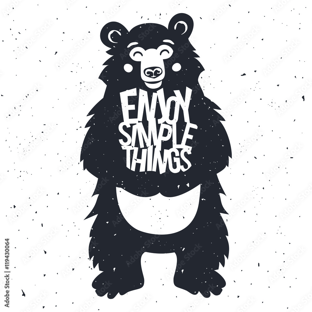 Obraz premium Cute vector typography poster with bear holding text 