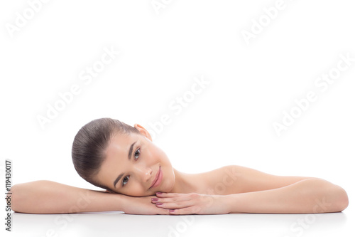Beautiful girl  woman after cosmetic procedures  facelift  facial massage  visit a beautician  massage.