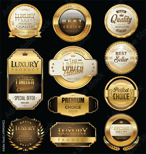 Premium and luxury golden retro badges and labels collection