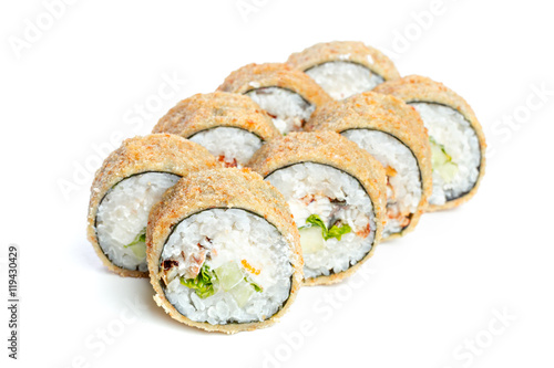 japanese sushi rolls on a white background