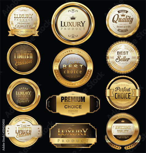 Premium and luxury golden retro badges and labels collection