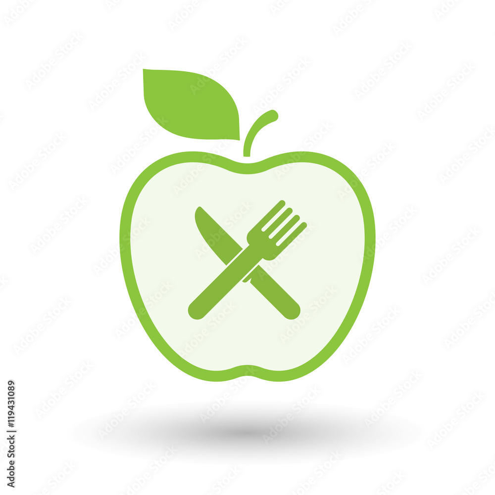 Isolated line art apple icon with a knife and a fork Isolated line art apple icon with a knife and a fork