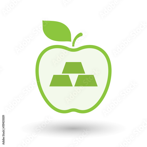 Isolated  line art  apple icon with three gold bullions