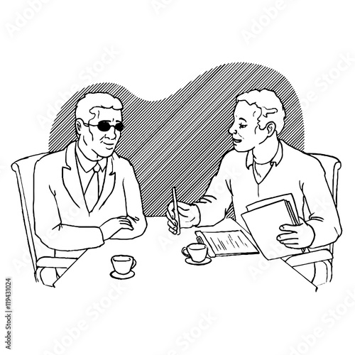 Retro illustration of a blind man applying for work
