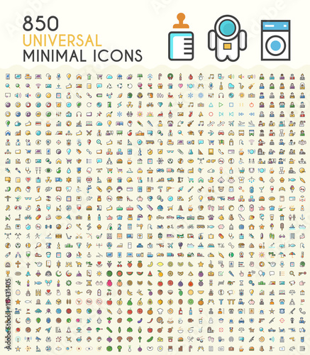 Set of 850 Minimalistic Colored Solid Icons. Isolated Vector Elements.