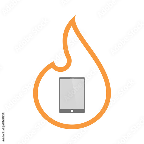 Isolated  line art  flame icon with a tablet computer