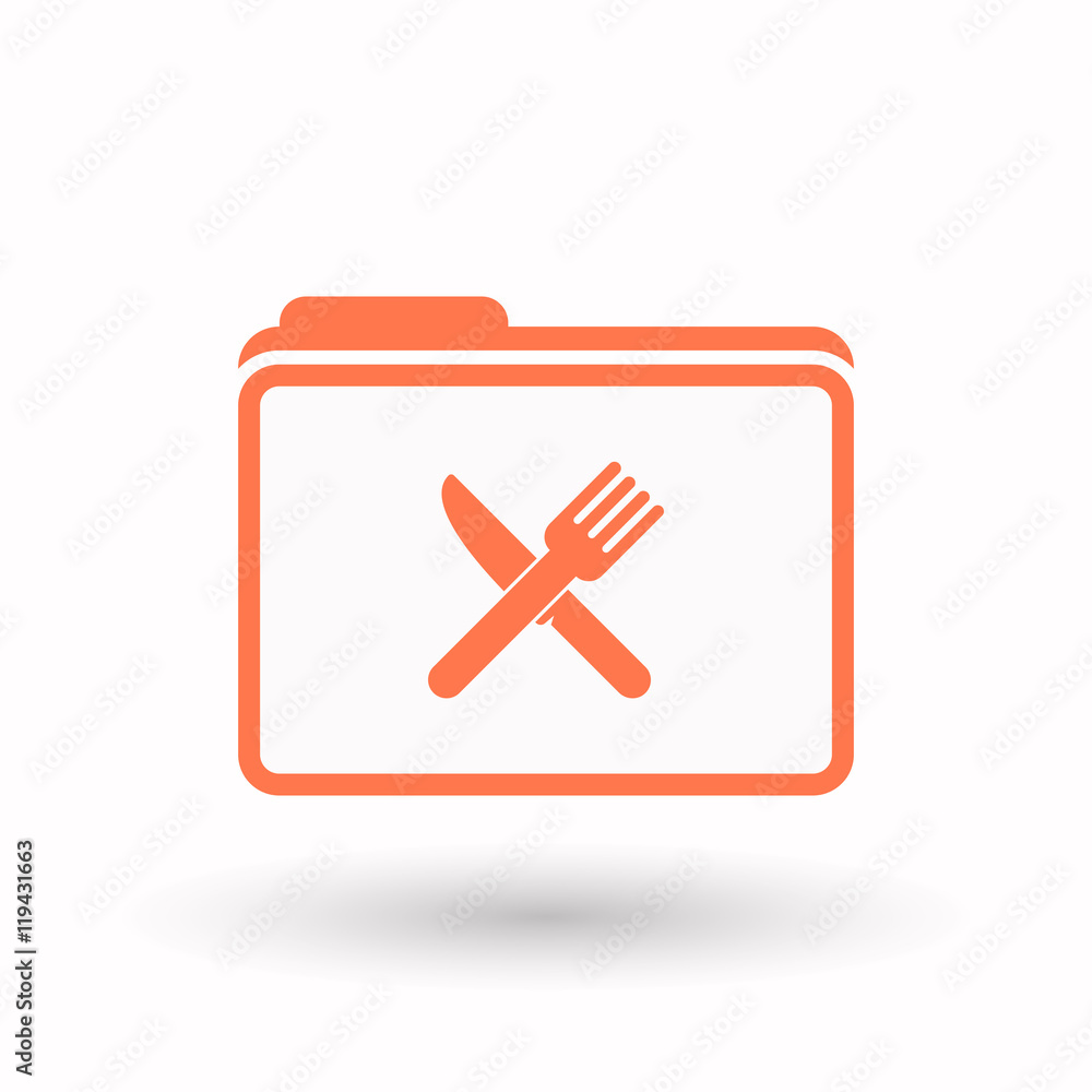 Obraz premium Isolated line art folder icon with a knife and a fork