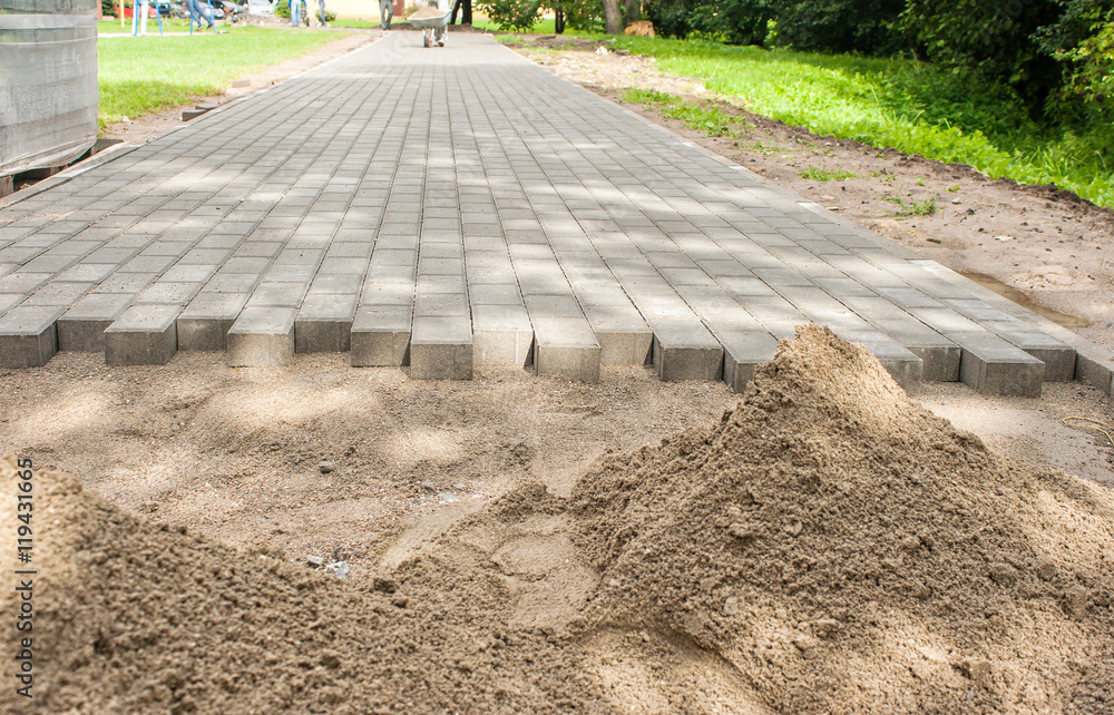 construction of a new pavement of paving slabs StockFoto Adobe Stock