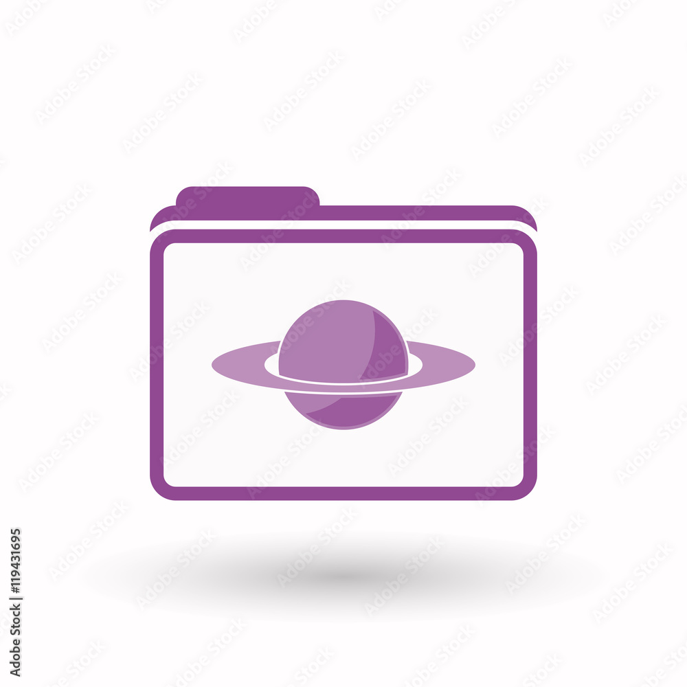 Isolated  line art folder icon with the planet Saturn