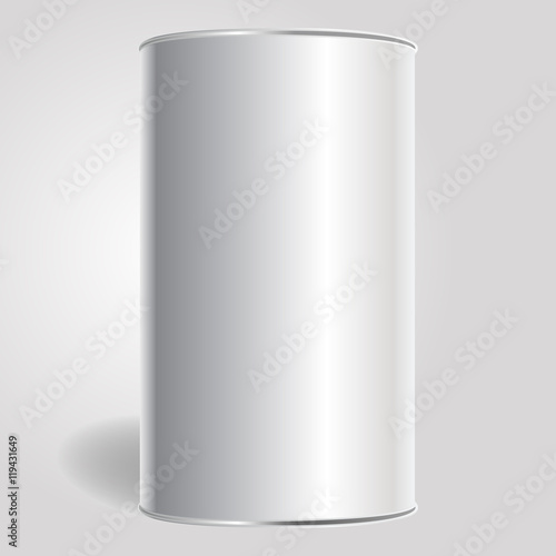Mockup of White Blank Tin can packaging on black background. Tea, coffee, dry products, gift box. Place your design.