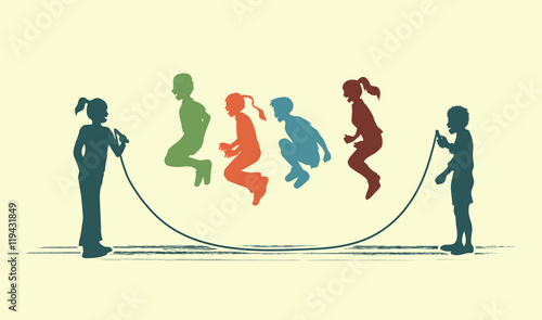 Children Jumping Rope graphic vector