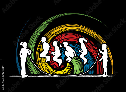 Children Jumping Rope designed on spin wheel background graphic vector