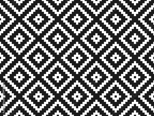 Seamless modern stylish texture and pattern. White repeating geometric tiles with dotted rhombus on a black background. Illustration.
