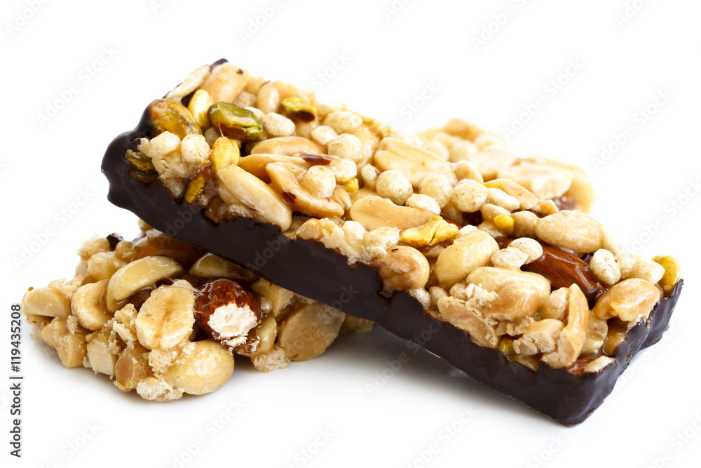 Two nut bars isolated on white. Two nut bars isolated on white.