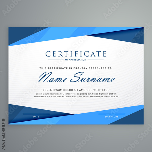 modern blue triangle certificate template