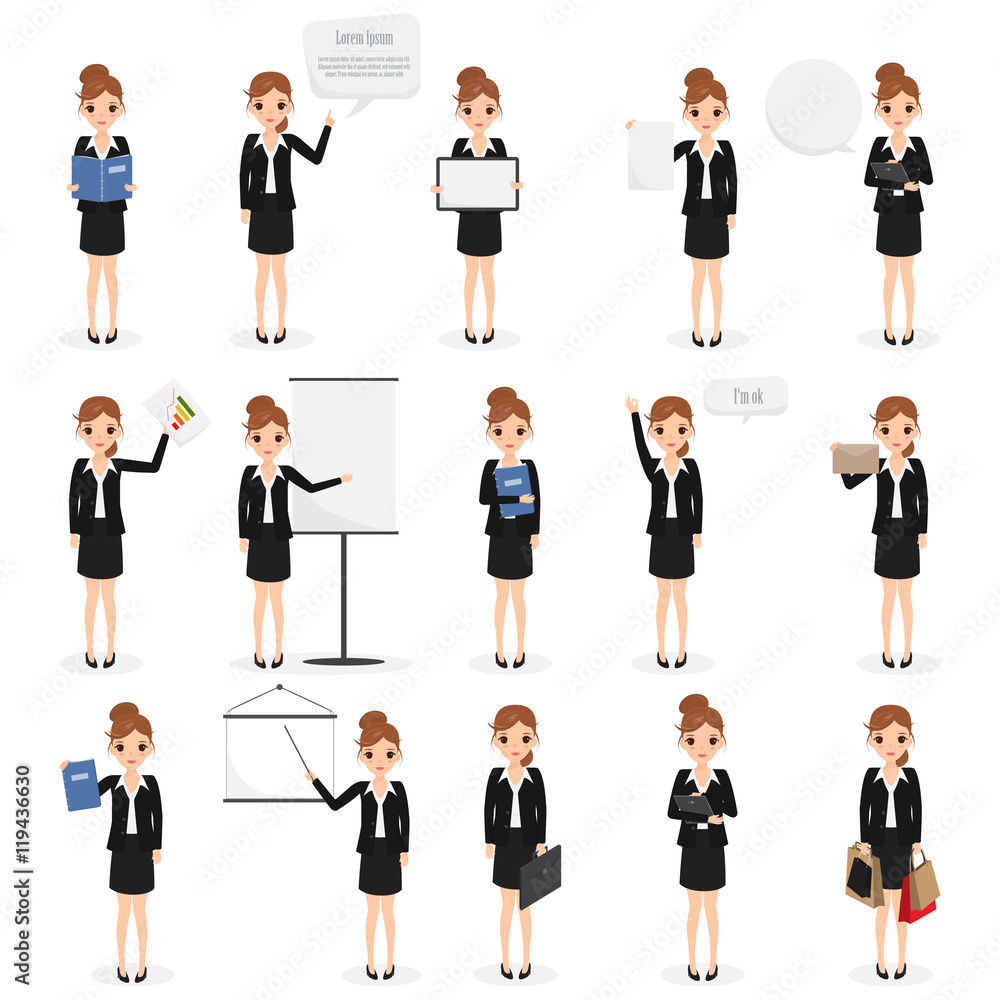 Fototapeta premium set of business woman with job at office character. business ico