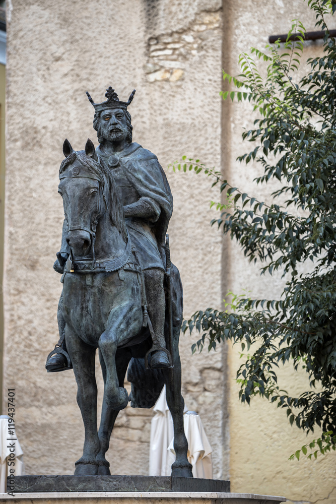 Sculpture of King Alfonso VIII in the Old Town of the city, Cuenca, Spain