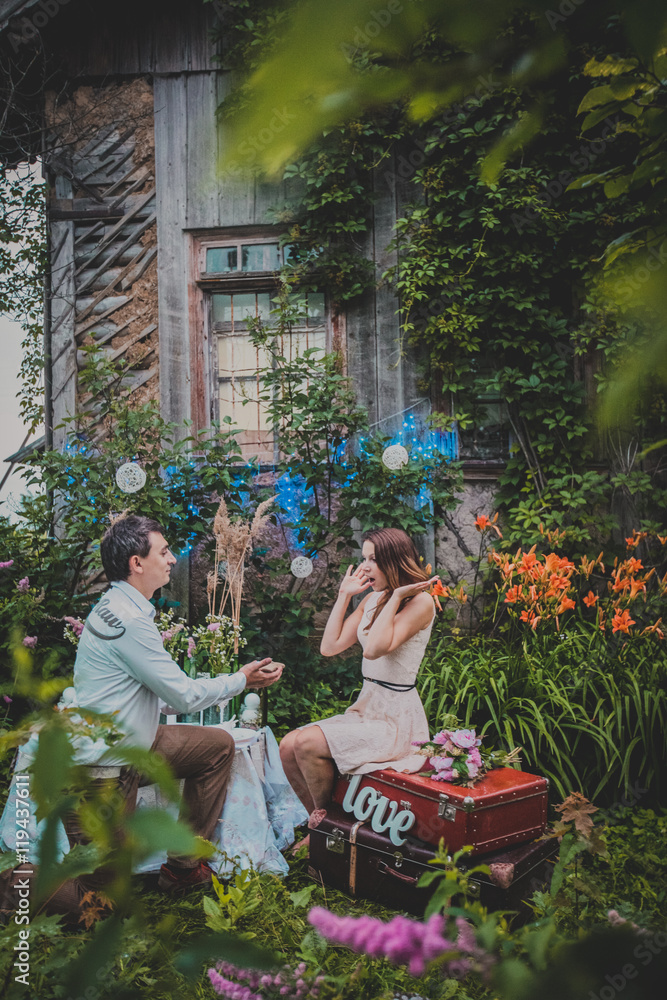 young man makes a proposal of betrothal to his girlfriend