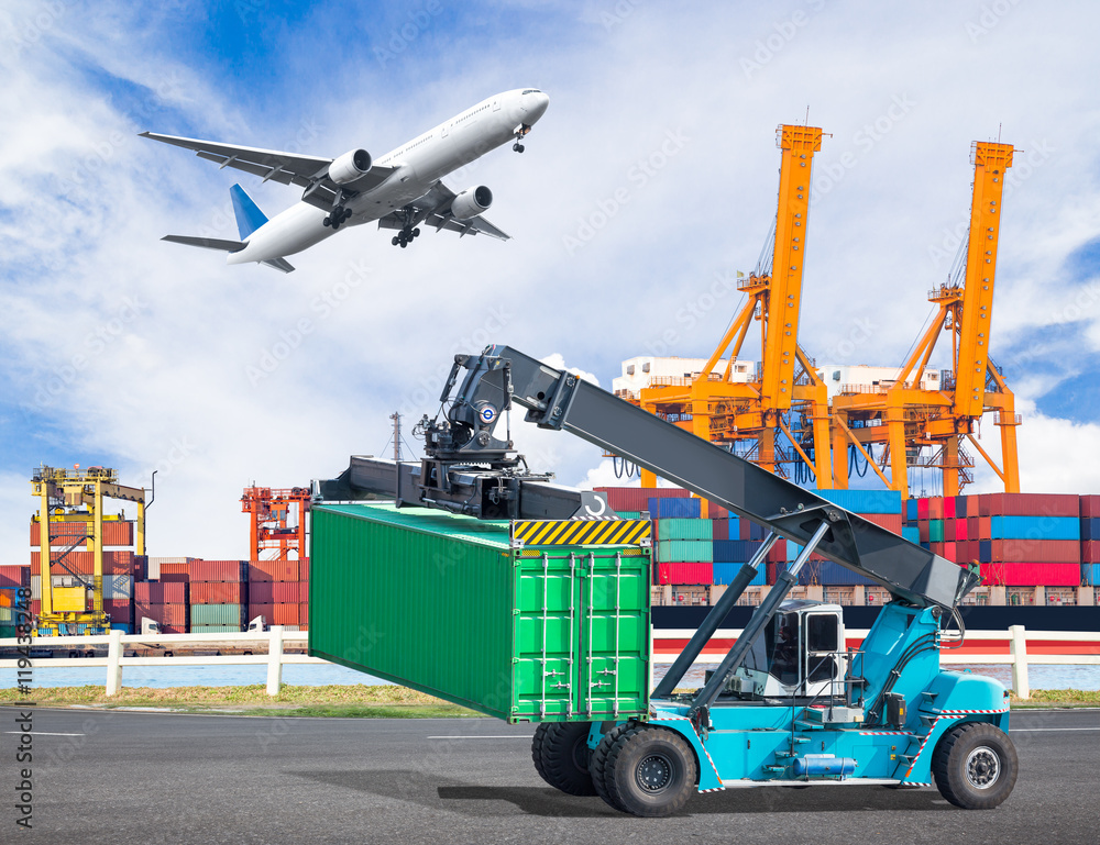 Crane lifts a container to commercial delivery cargo container Crane lifts a container to commercial delivery cargo container