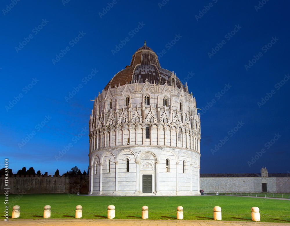 The Pisa Baptistry at night