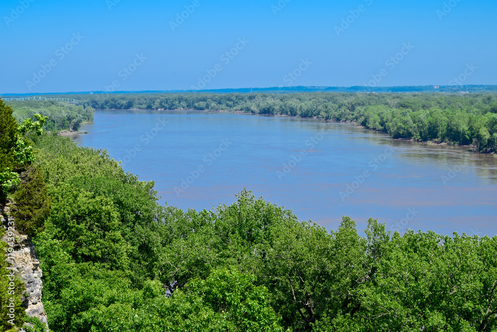 Missouri River with forest in the spring