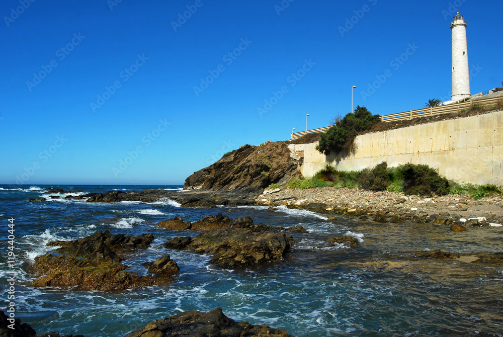 Faro, Calaburras, playa, Mijas, Málaga, mar, paisaje, paisaje marítimo