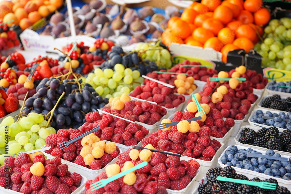 Home cultivated fresh fruits selling in the organic farmer's market Home cultivated fresh fruits selling in the organic farmer's market