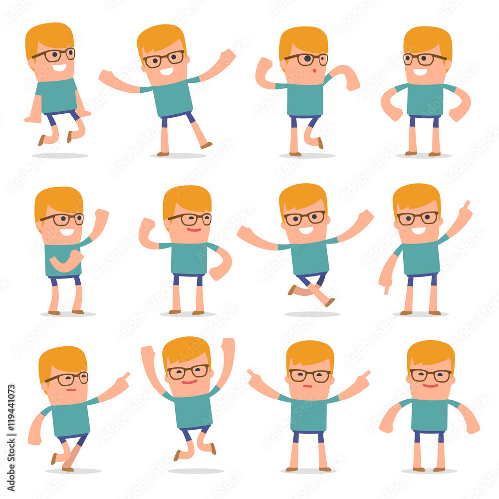 Set of Laughing and Joyful Character Teenager in celebrates and Set of Laughing and Joyful Character Teenager in celebrates and