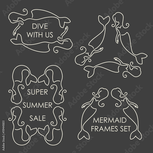 Line art mermaids logo set on grey background