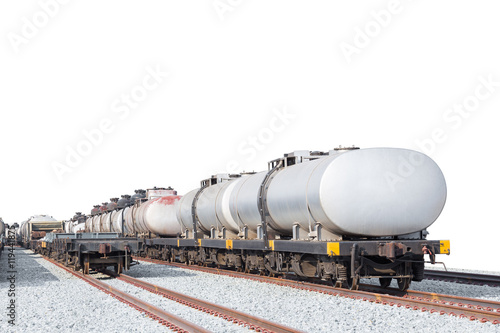 Oil train wagons isolated on white background with clipping path