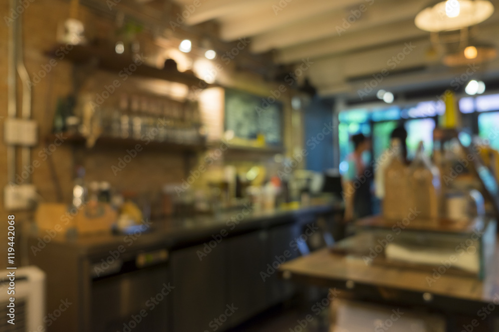 Blur coffee shop or cafe restaurant with bokeh background