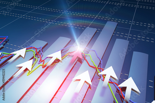Quadro su tela Financial wealth accumulation, success arrow, stock market statistics, business