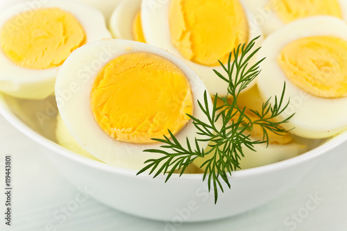 boiled eggs in white dish