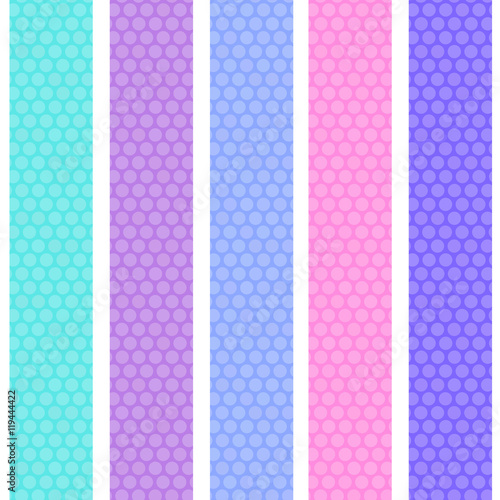 Polka dot background seamless pattern with pink lilac blue stripes. Vector