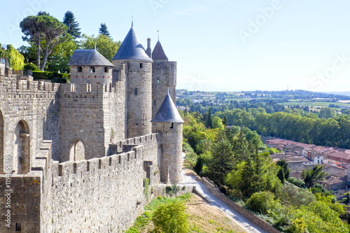 Carcassonne city and a view of the village in France