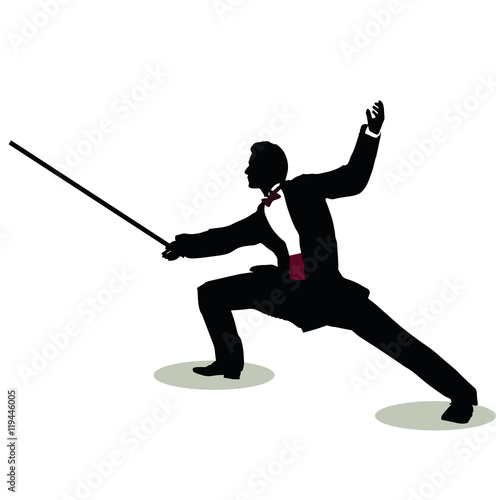 man silhouette in Still Pose Fencer