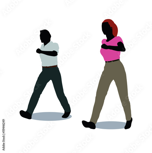 man and woman silhouette in walking pose