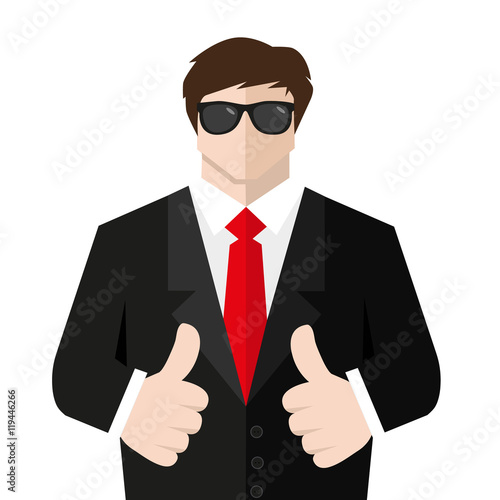 Man in suit shows a sign Thumb Up. Vector, flat, illustration