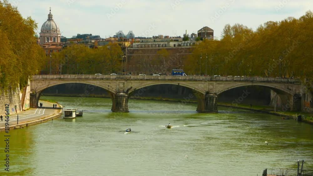 River Tiber flows through under the Ponte Sant'Angelo in Rome, Italy
River Tiber flows through under the Ponte Sant'Angelo in Rome, Italy