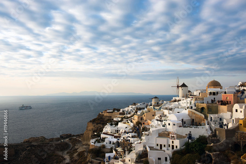 Santorini is one of the Cyclades islands in the Aegean Sea. 