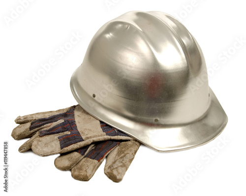 Hardhat With Dirty Gloves/ Construction Hardhat with Dirty Gloves
