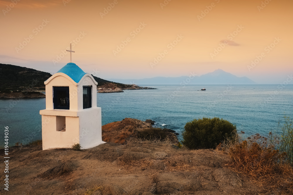 Religious chapel along the Aegean sea, Chalkidiki, Greece