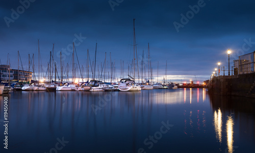 Early morning lights on the River Tawe and Swansea Marina