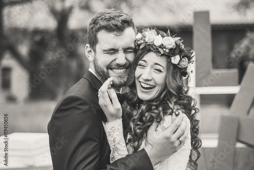 Wedding couple embracing each other