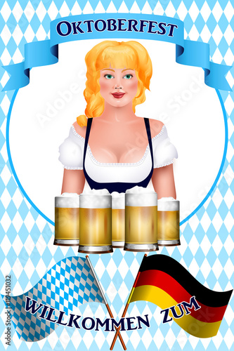 Beautiful blonde girl with a beer. Oktoberfest poster.