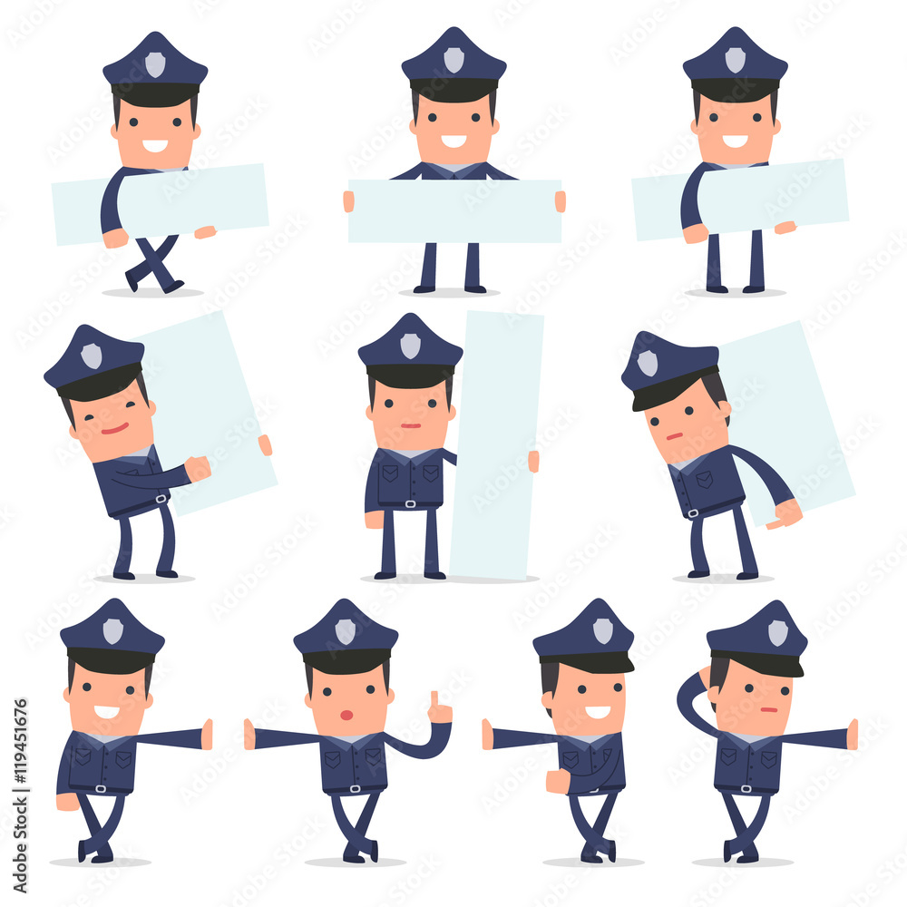 Set of Smart and Funny Character Officer leaned against the wall Set of Smart and Funny Character Officer leaned against the wall