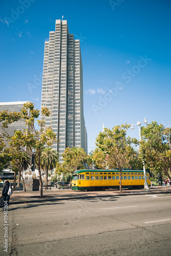 San francisco tram and skyscrapers, California, USA
