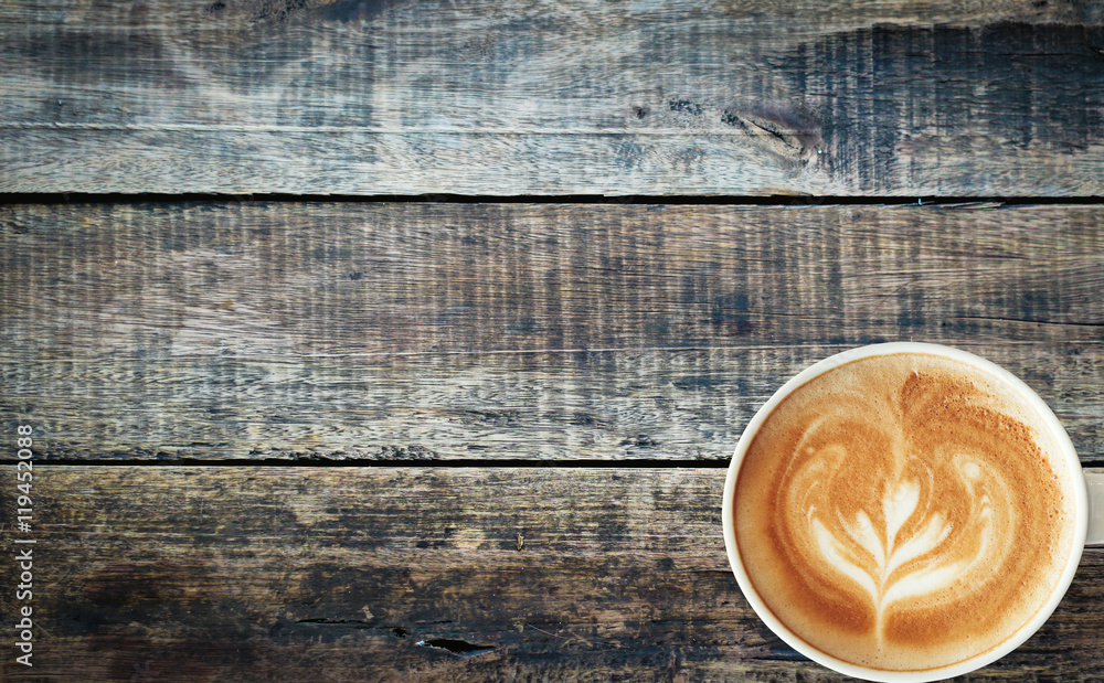 Coffee cup on old wood texture background. Coffee cup on old wood texture background.
