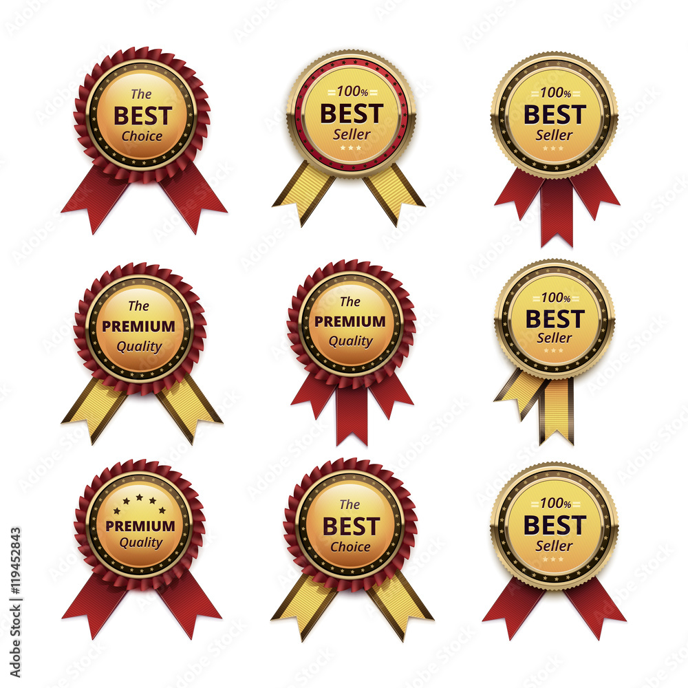 Set of Top Quality Golden labels with Ribbons Set of Top Quality Golden labels with Ribbons