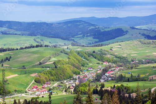 landscape of a Carpathians mountains with infrastructure